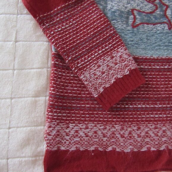 FREE PEOPLE-OVERSIZED WINTER HOLIDAY SWEATER-ANGORA-DEER-TIE NECK-CHRISTMAS-RUST - Picture 4 of 10